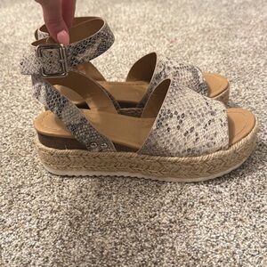 [ Soda Snakeskin Espadrille Wedges ]